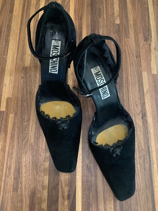 Vintage Moschino Lace Trim Suede Heels - Picture 12 of 13